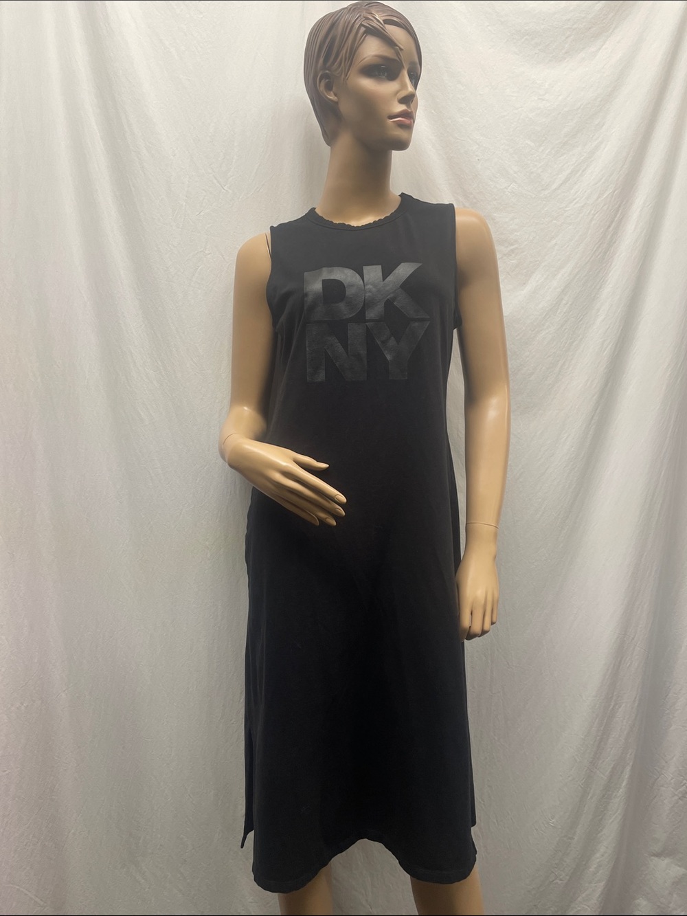 Dkny Women's Black Sleeveless Logo Midi Dress